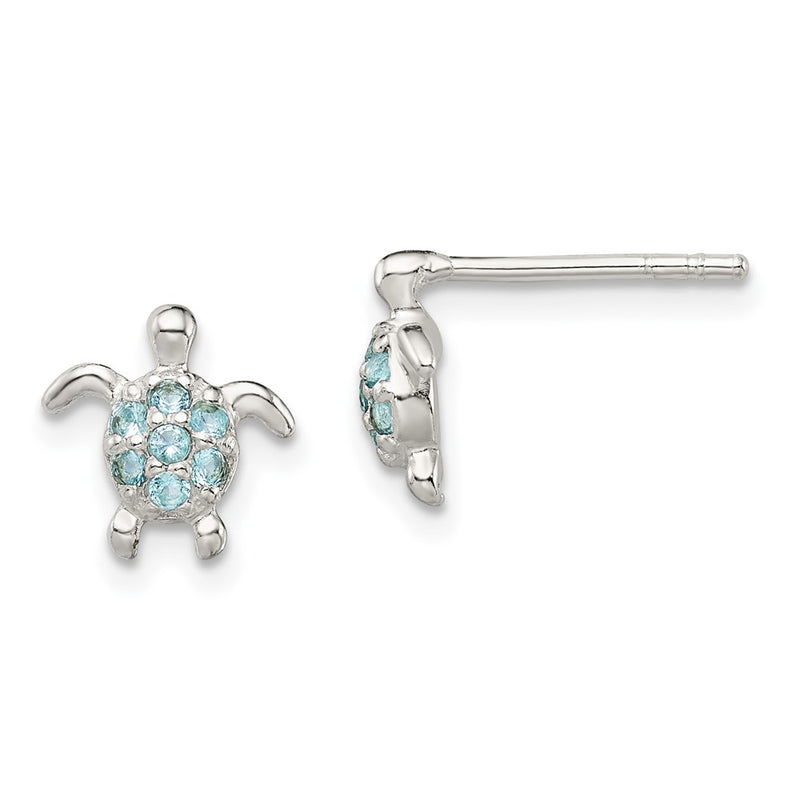 Sterling Silver Cz Turtle Post Earrings