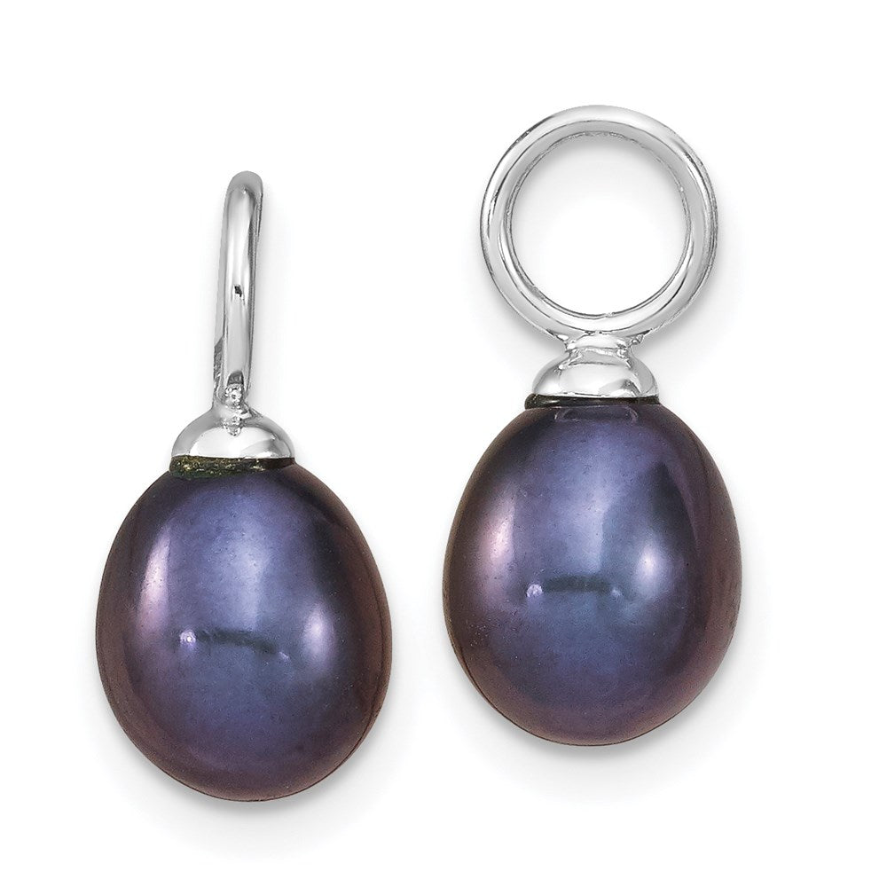 Sterling Silver Rh 7-8mm Wte/Blk Fwc Pearl Cz Changeable Earring