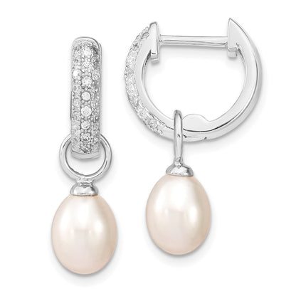 Sterling Silver Rh 7-8mm Wte/Blk Fwc Pearl Cz Changeable Earring