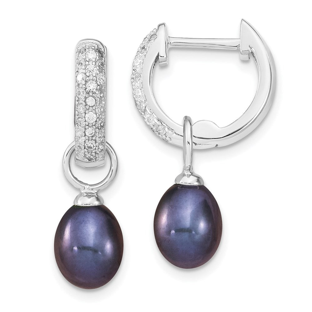 Sterling Silver Rh 7-8mm Wte/Blk Fwc Pearl Cz Changeable Earring