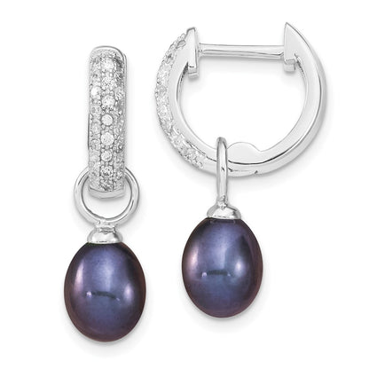 Sterling Silver Rh 7-8mm Wte/Blk Fwc Pearl Cz Changeable Earring