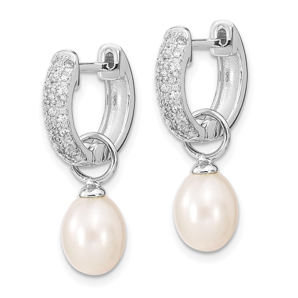 Sterling Silver Rh 7-8mm Wte/Blk Fwc Pearl Cz Changeable Earring