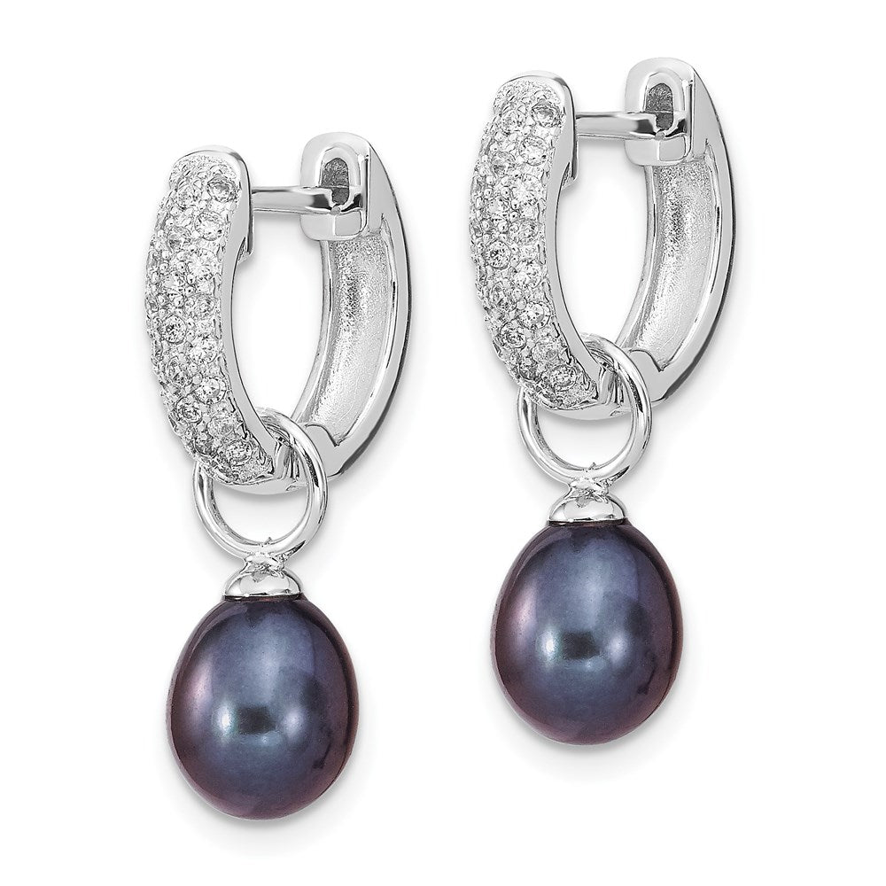 Sterling Silver Rh 7-8mm Wte/Blk Fwc Pearl Cz Changeable Earring