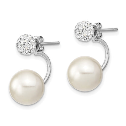 Sterling Silver Rhodium-Plated Set Of 3 Mop/Crystal Front Back Earrings