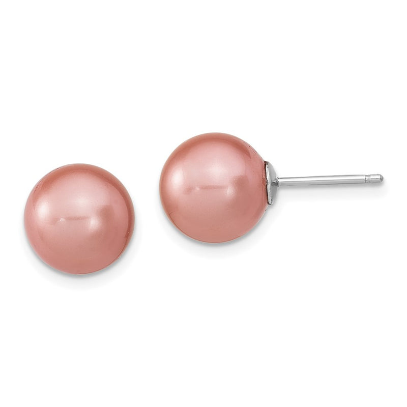 Sterling Silver Rh-Pl 10-11mm Wht/Pink Imitation Shell Pearl 3 Earring Set
