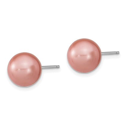 Sterling Silver Rh-Pl 10-11mm Wht/Pink Imitation Shell Pearl 3 Earring Set