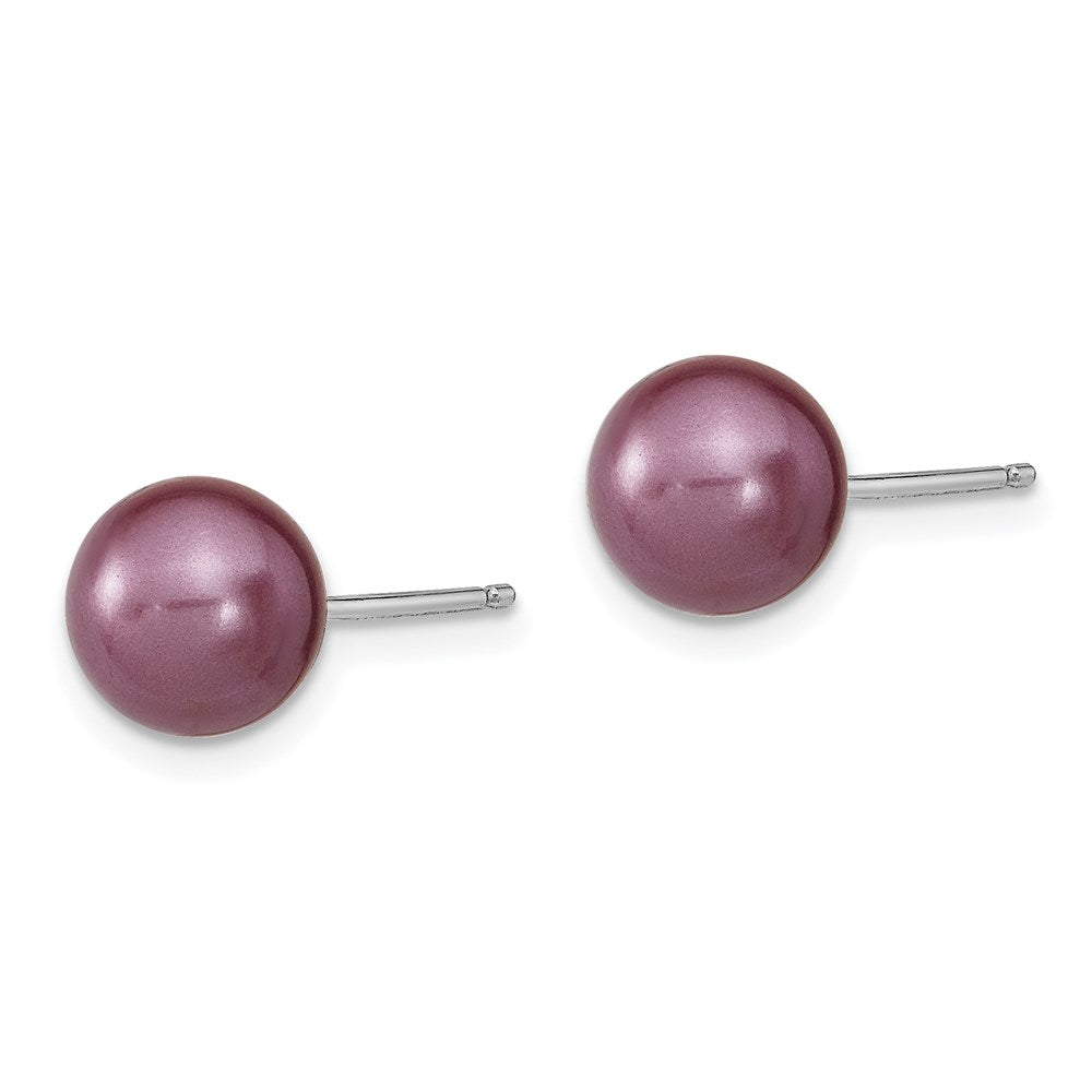 Sterling Silver Rh-Pl 8-9mm Plum/Wht Imitat Shell Pearl Post 3 Earring Set