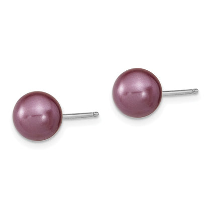 Sterling Silver Rh-Pl 8-9mm Plum/Wht Imitat Shell Pearl Post 3 Earring Set