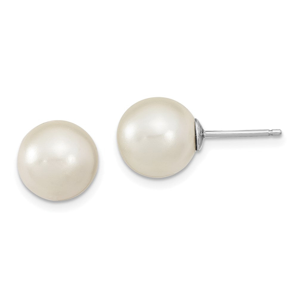 Sterling Silver Set Of Three 10mm To 11mm Rhodium-Plated Silver, White And Grey Imitation Shell Pearl Earrings