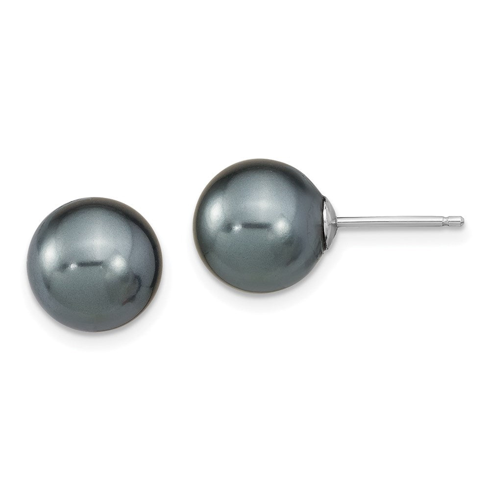 Sterling Silver Set Of Three 10mm To 11mm Rhodium-Plated Silver, White And Grey Imitation Shell Pearl Earrings