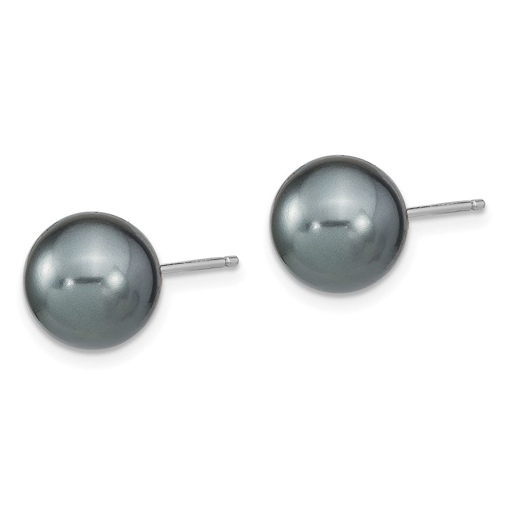 Sterling Silver Set Of Three 10mm To 11mm Rhodium-Plated Silver, White And Grey Imitation Shell Pearl Earrings