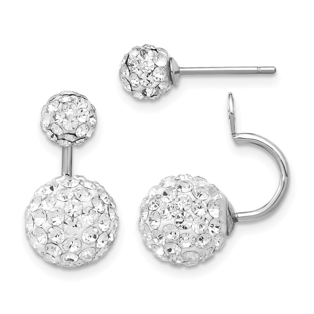 Sterling Silver Rh 3 Pair Mop & Crystal Front Dangle Back Earring Set