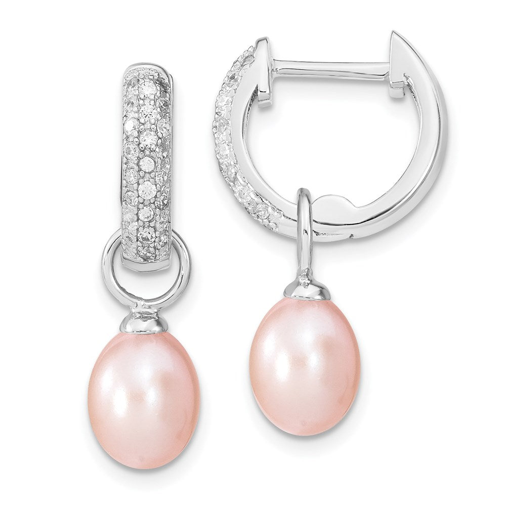 Sterling Silver Rh 7-8mm Wht/Pk Fwc Pearl Cz Changeable Earring