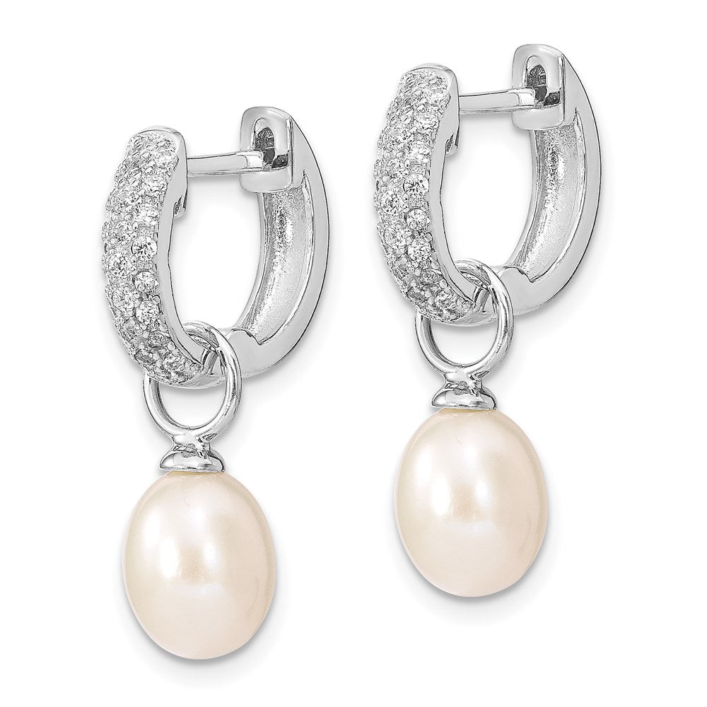 Sterling Silver Rh 7-8mm Wht/Pk Fwc Pearl Cz Changeable Earring