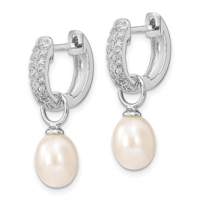Sterling Silver Rh 7-8mm Wht/Pk Fwc Pearl Cz Changeable Earring
