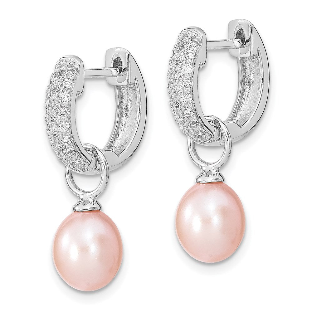 Sterling Silver Rh 7-8mm Wht/Pk Fwc Pearl Cz Changeable Earring