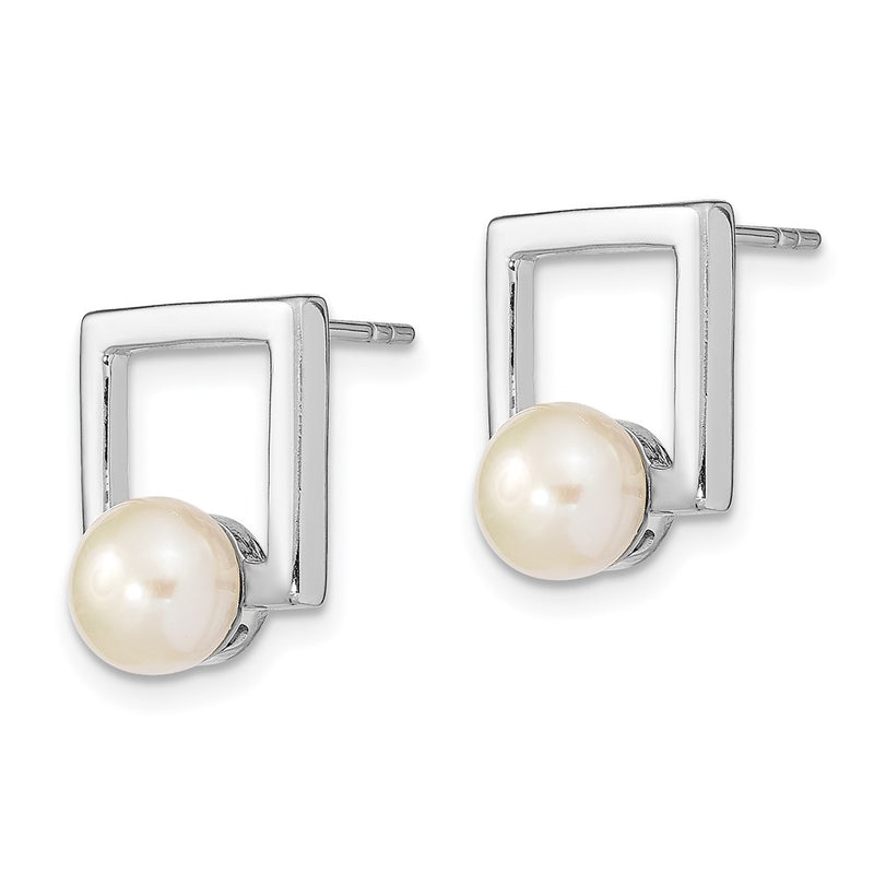 Sterling Silver Rhodium-Plated 6-7mm Button Fwc Pearl Square Post Earrings