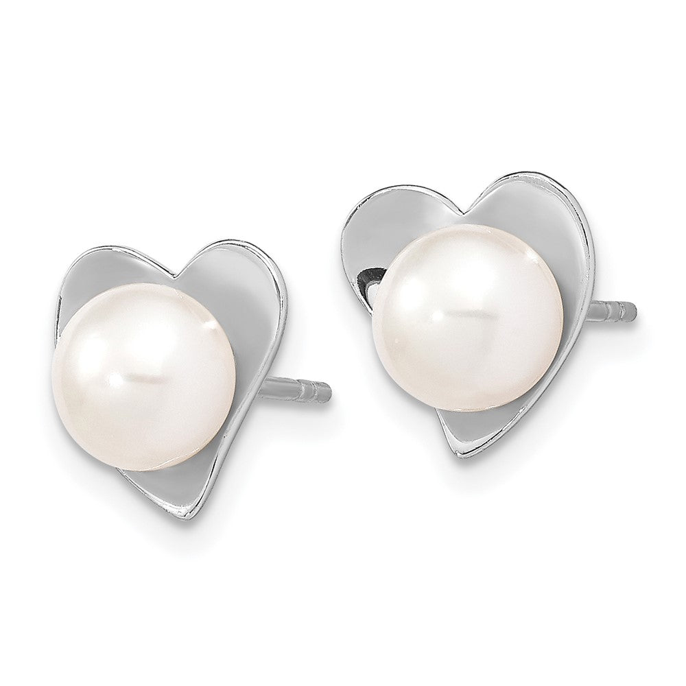 Sterling Silver Rh 7-8mm White Button Fwc Pearl Post Earrings