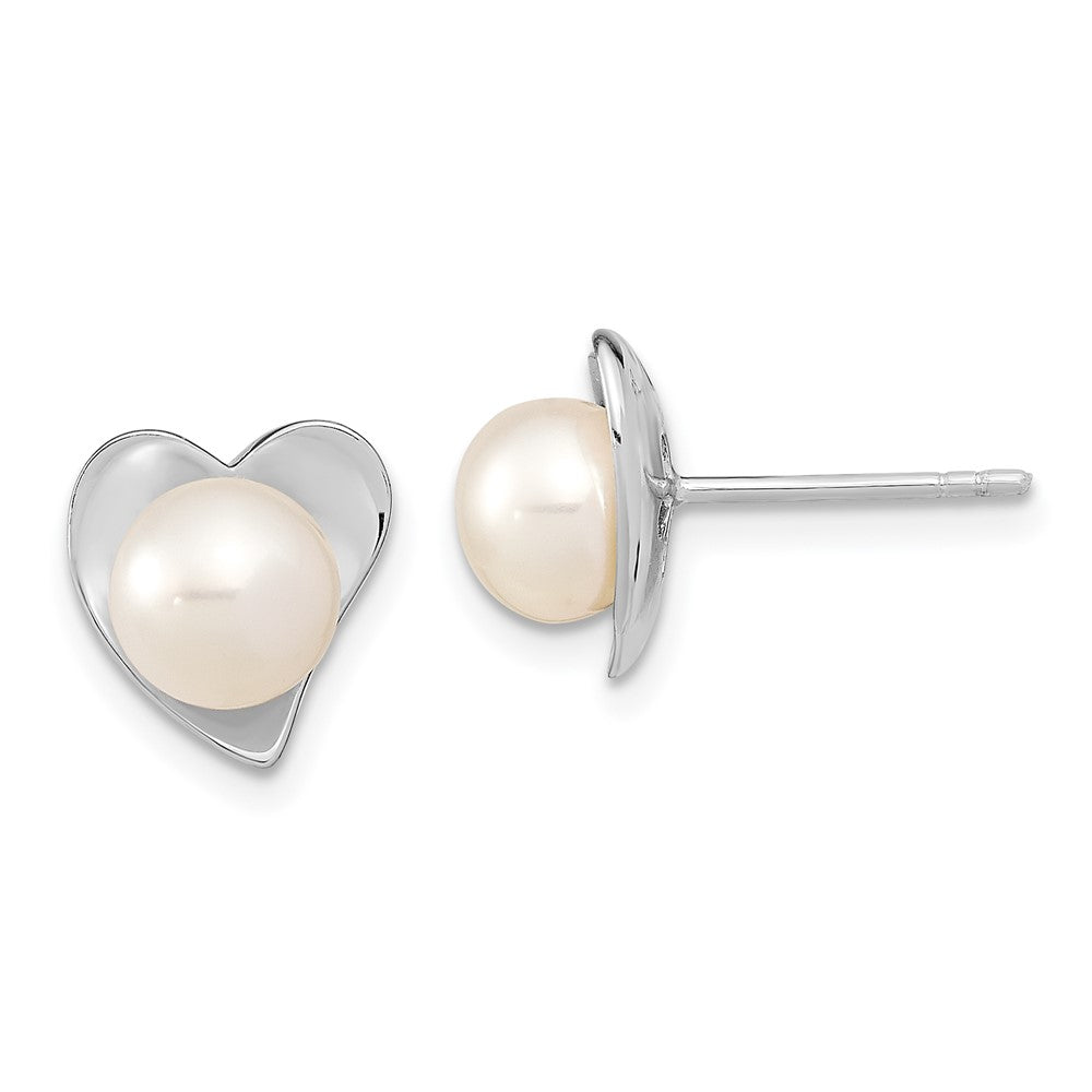 Sterling Silver Rh 7-8mm White Button Fwc Pearl Post Earrings