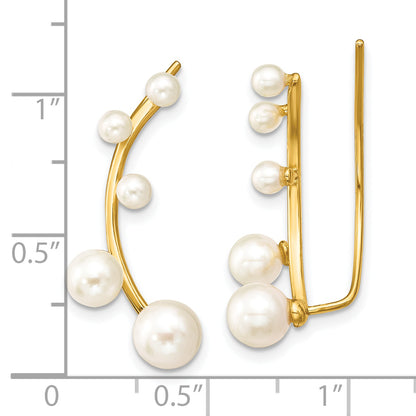 Sterling Silver Gold-Tone Polished White 3-6mm Freshwater Cultured Pearl Ear Climber Earrings