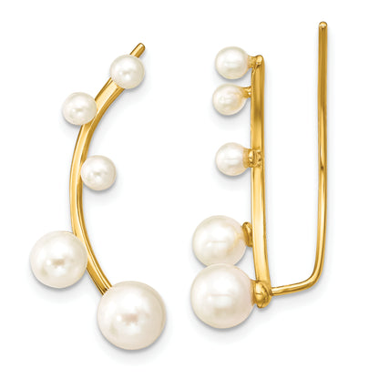 Sterling Silver Gold-Tone Polished White 3-6mm Freshwater Cultured Pearl Ear Climber Earrings