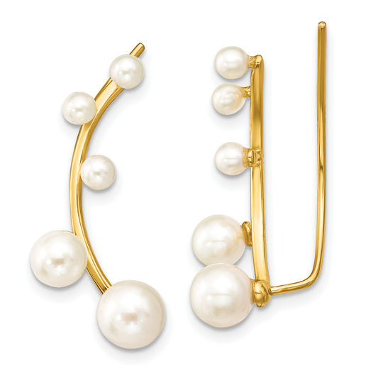 Sterling Silver Gold-Tone Polished White 3-6mm Freshwater Cultured Pearl Ear Climber Earrings