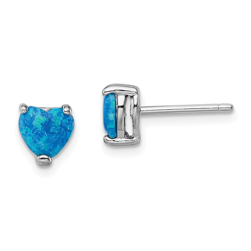 Sterling Silver Rhodium-Plated Created Opal Set Of 3 Heart Earrings