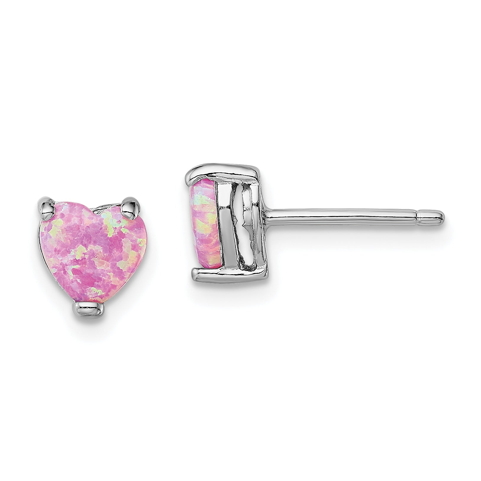 Sterling Silver Rhodium-Plated Created Opal Set Of 3 Heart Earrings