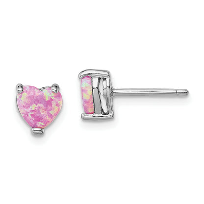 Sterling Silver Rhodium-Plated Created Opal Set Of 3 Heart Earrings