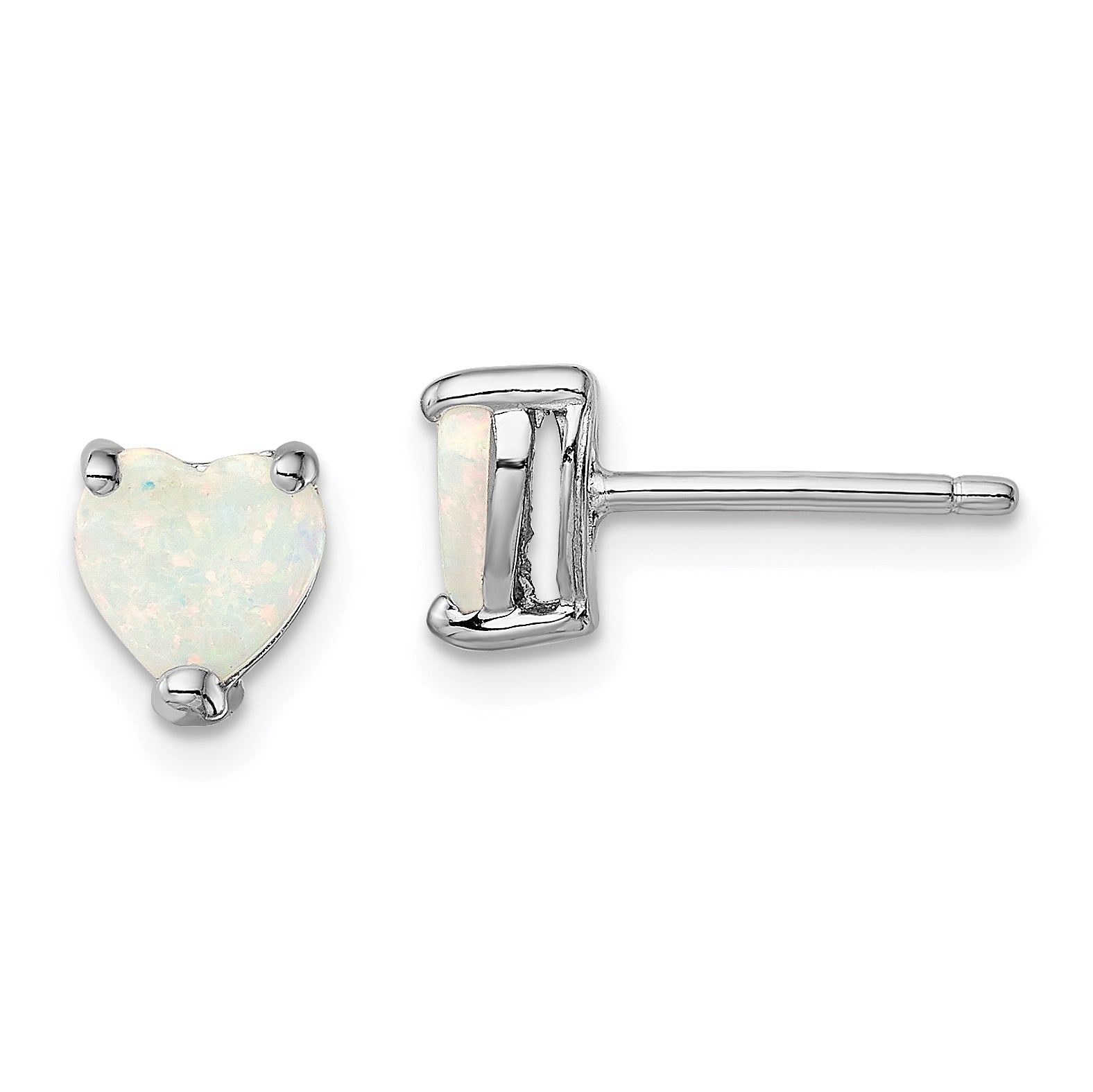 Sterling Silver Rhodium-Plated Created Opal Set Of 3 Heart Earrings