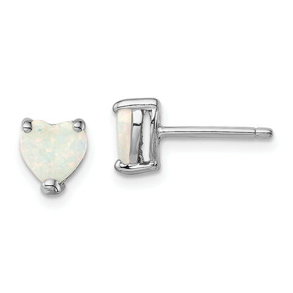 Sterling Silver Rhodium-Plated Created Opal Set Of 3 Heart Earrings