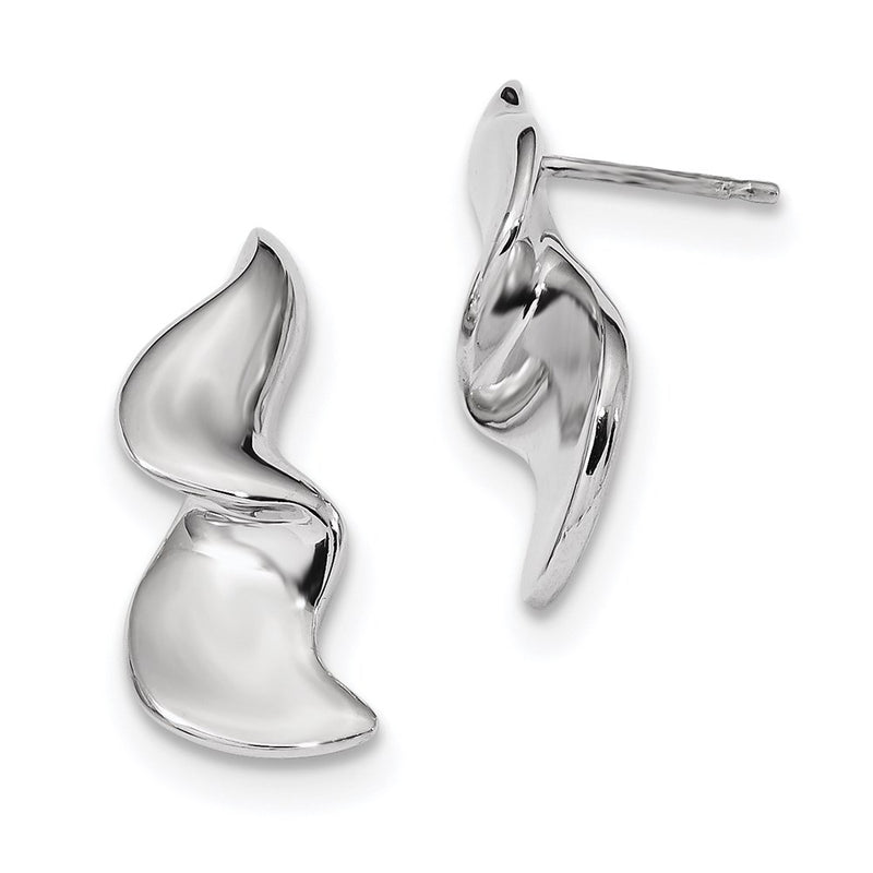 Sterling Silver Rhodium-Plated Ribbon Post Earrings