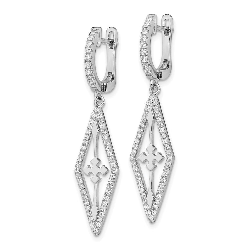 Sterling Silver Rhodium-Plated Cz Dangle Earrings
