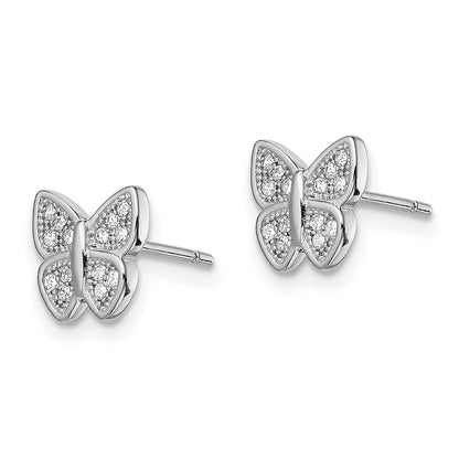 Sterling Silver Rhodium-Plated Cz Butterfly Post Earrings