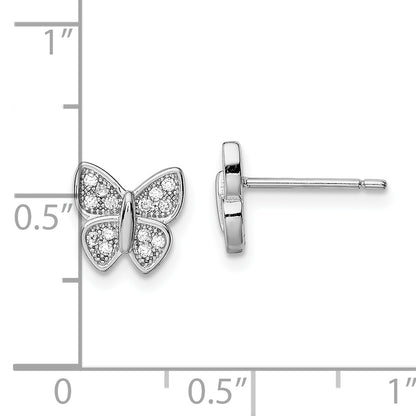 Sterling Silver Rhodium-Plated Cz Butterfly Post Earrings