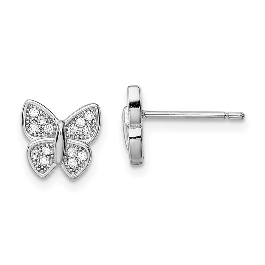 Sterling Silver Rhodium-Plated Cz Butterfly Post Earrings