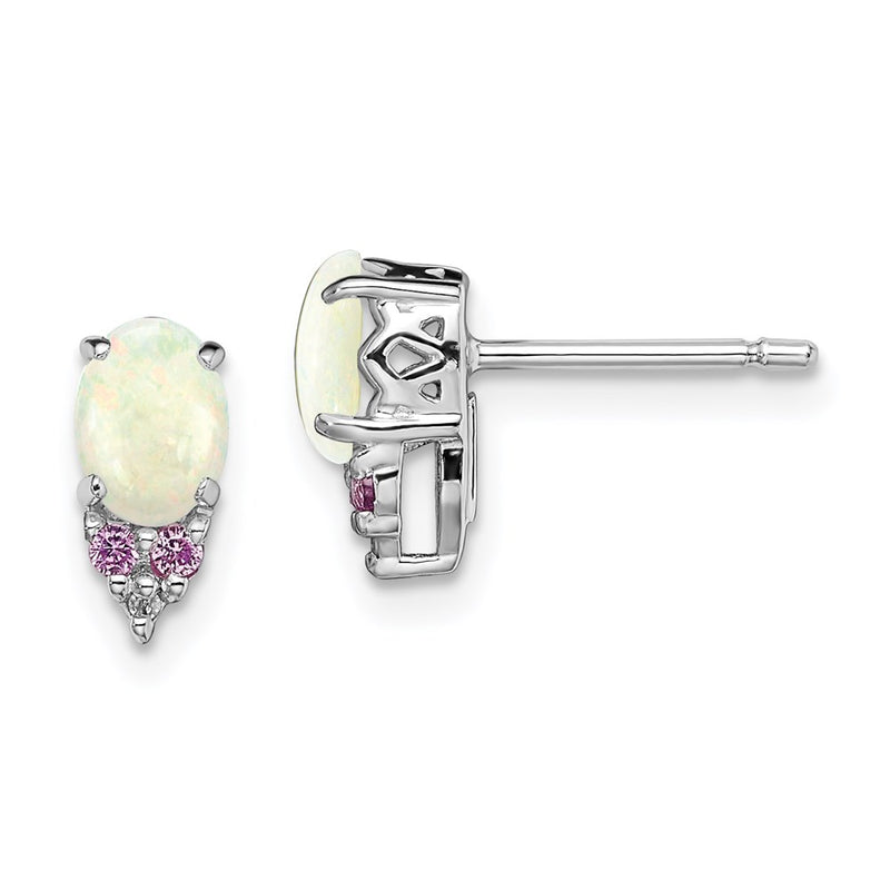 Sterling Silver Rh Plated Diamond Cr.Pink Sapp And Simulated Opal Earrings