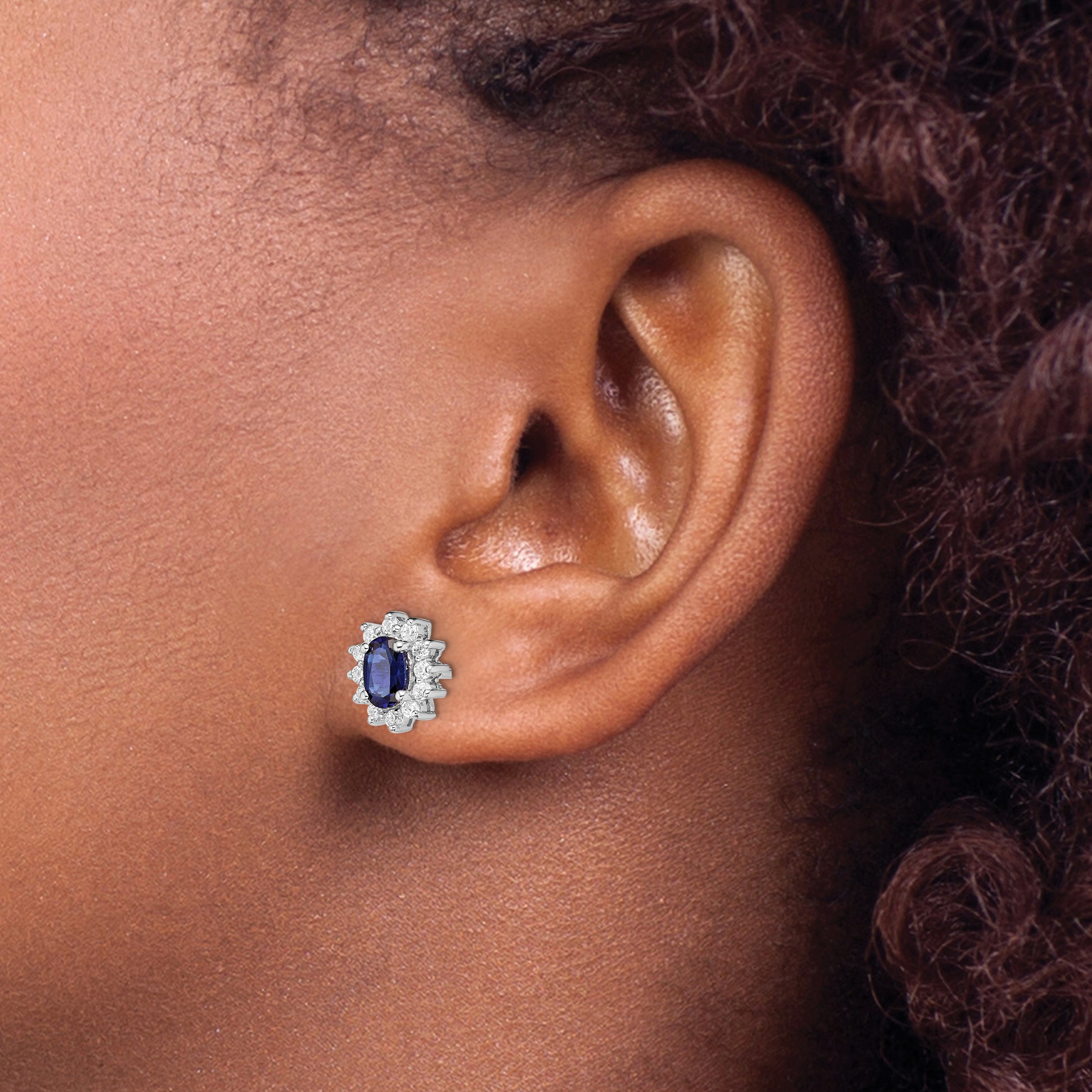 Sterling Silver Rhodium-Plated Cz/Lab Cr. Blue Sapphire Earrings