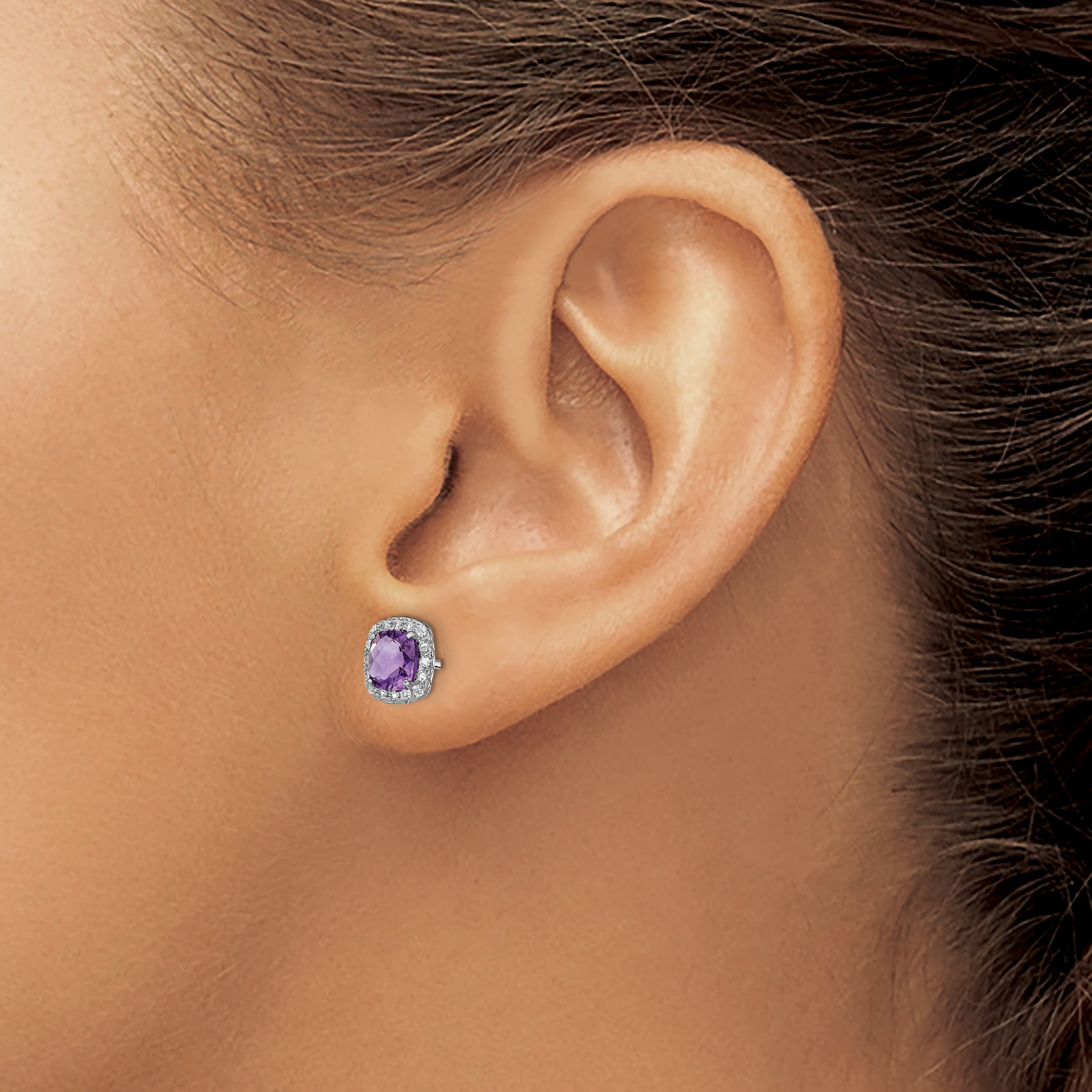 Sterling Silver Rhodium Plated Amethyst And Cr White Sapphire Earrings