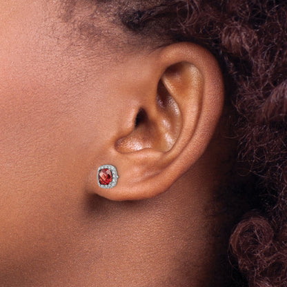 Sterling Silver Rhodium-Plated Garnet And Cr. White Sapphire Earrings