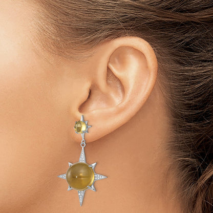 Sterling Silver Rhod-Plated Brown Glass And Cz Sunburst Post Earrings