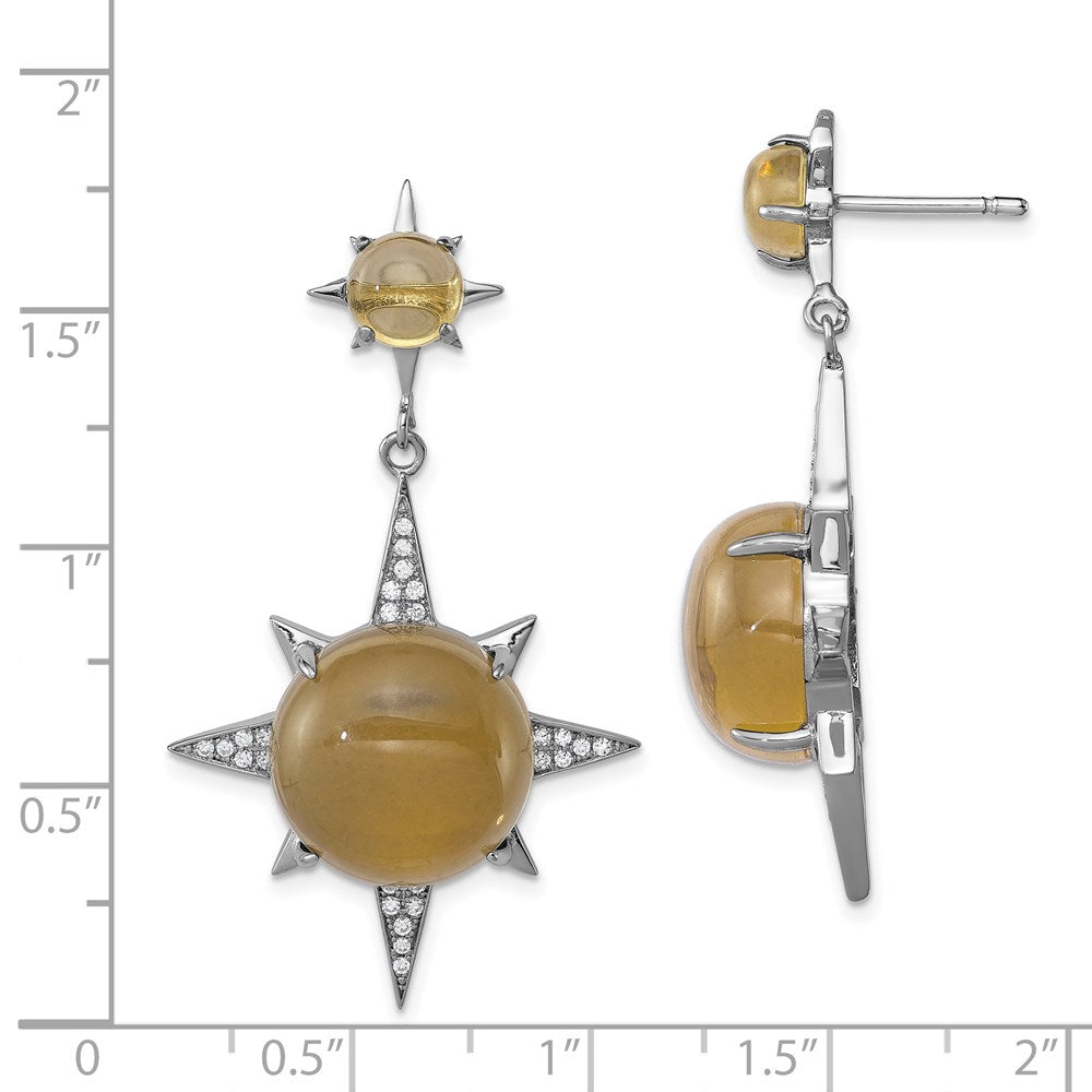 Sterling Silver Rhod-Plated Brown Glass And Cz Sunburst Post Earrings