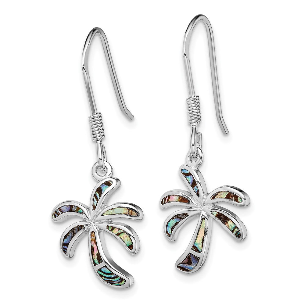 Sterling Silver Rhodium-Plated Abalone Palm Tree Earrings