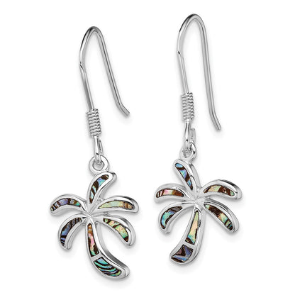Sterling Silver Rhodium-Plated Abalone Palm Tree Earrings