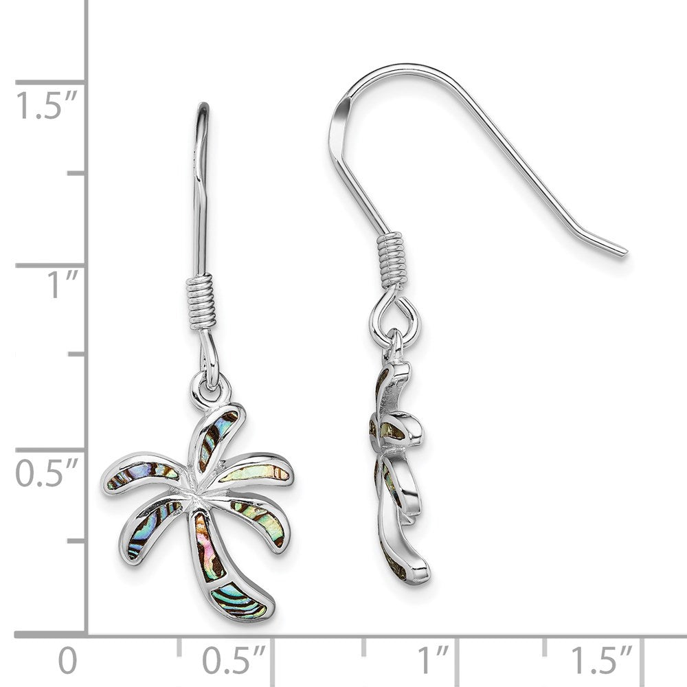 Sterling Silver Rhodium-Plated Abalone Palm Tree Earrings