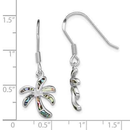 Sterling Silver Rhodium-Plated Abalone Palm Tree Earrings