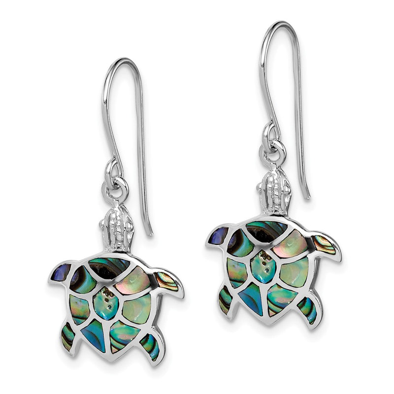 Sterling Silver Rhodium-Plated Polished Abalone Turtle Dangle Earrings