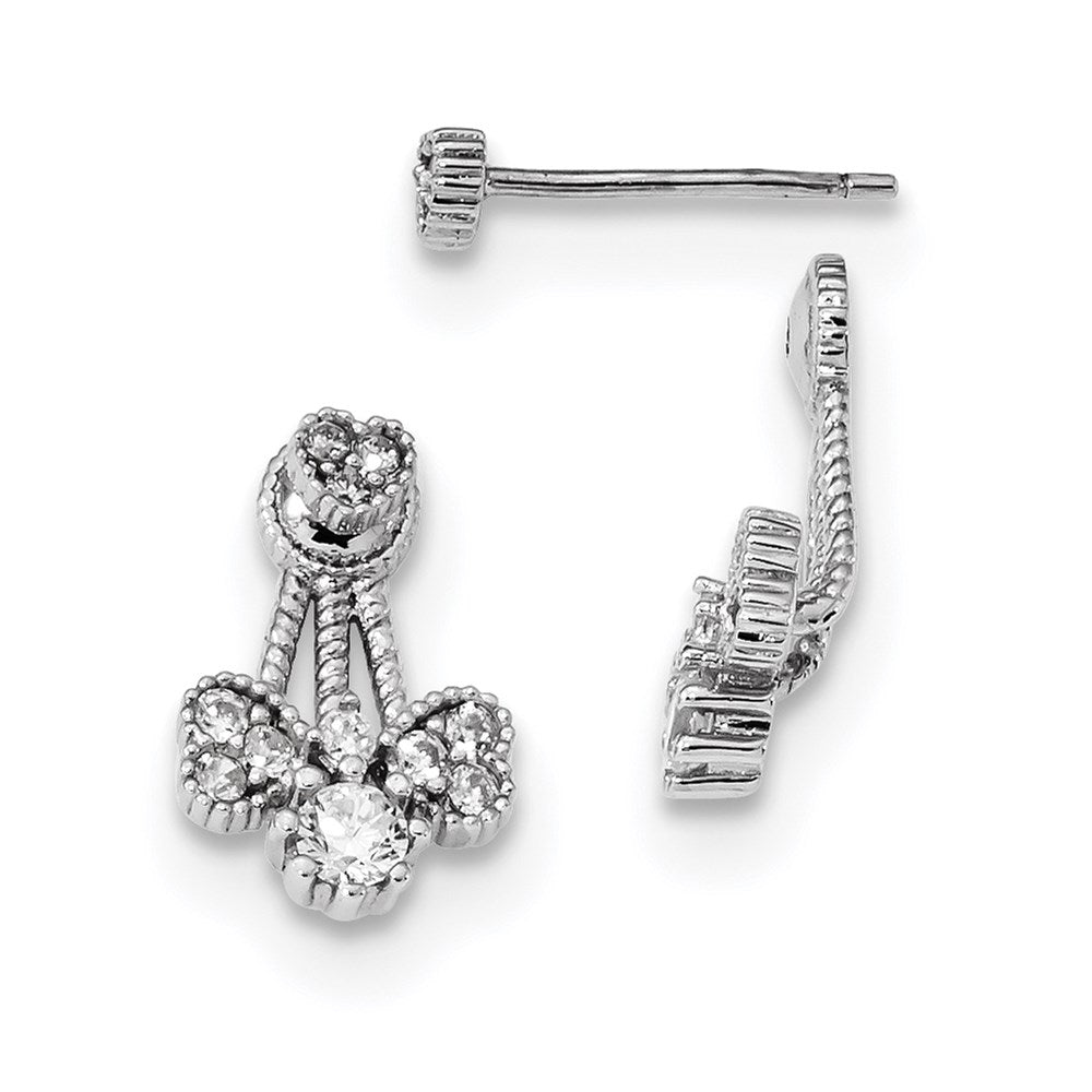 Sterling Silver Rhodium-Plated Polished Cz Heart Front And Back Post Earrin