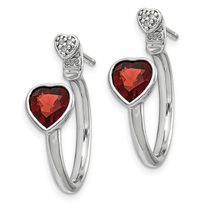 Sterling Silver Diamond & Garnet Heart Front Back Post Earrings