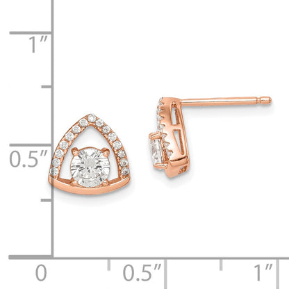 Ss/Gold Plated Sterling Silver Rose-Tone Triangle Cz Stud Earrings